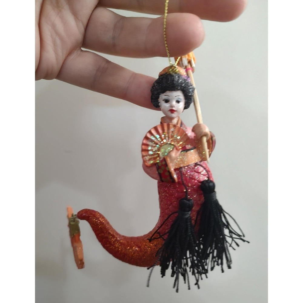Vtg Katherine's Collections Red Geisha Mermaid Christmas Ornament Umbrella A6